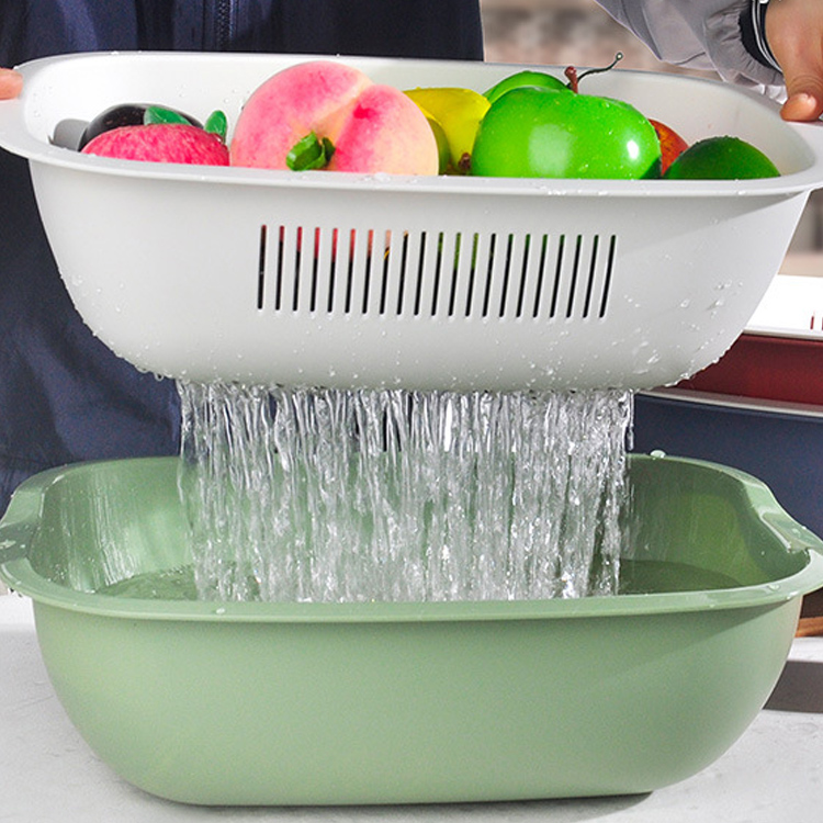 Новая квадратная кухонная кухонная корзина пластиковая двухслойная корзина простой корзины для хранения кухня утолщенная мытья блюда бассейн